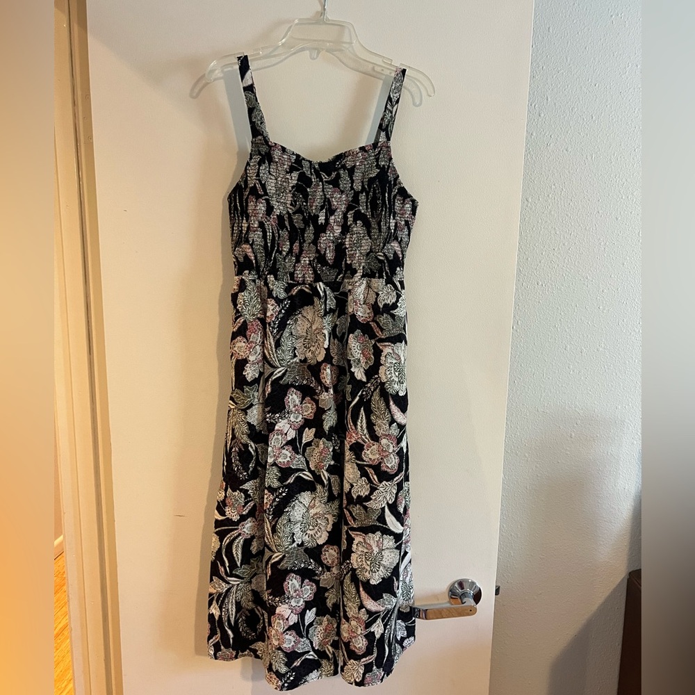 Smocked midi floral dress
